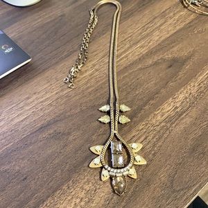 Stella Dot deco antique gold rhinestone necklace
